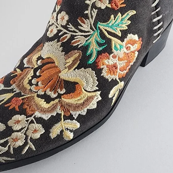 Johnny Was Women's Gray Floral Leather Embroidered Sammi West Boots 9 EUR 39
